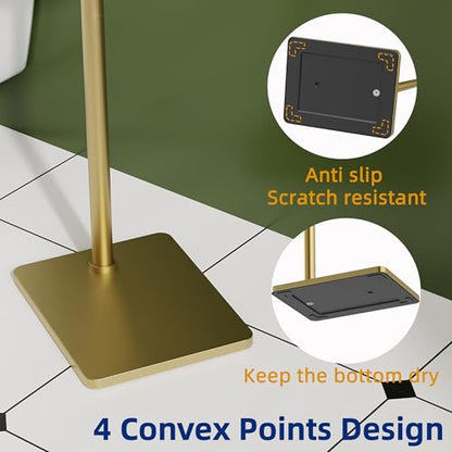 RUACQ Bathroom Toilet Paper Holder Stand, Brushed Gold | Dual-Post Pivoting Free Standing Toilet Roll Holder with Weighted Base, Anti-drop Design 304 Stainless Steel Tissue Stand - color: Brushed Gold, size: Free Standing