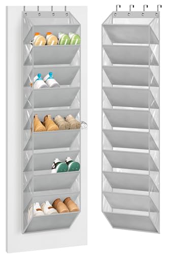 AOODA 10 Tier Clear Over the Door Shoe Organizer Storage, Deep Pockets Large Hanging Shoe Rack for Closet Door, Fit 20 Pairs Shoe Holder Hanger for Boots (Grey) - color: Grey, size: 71"