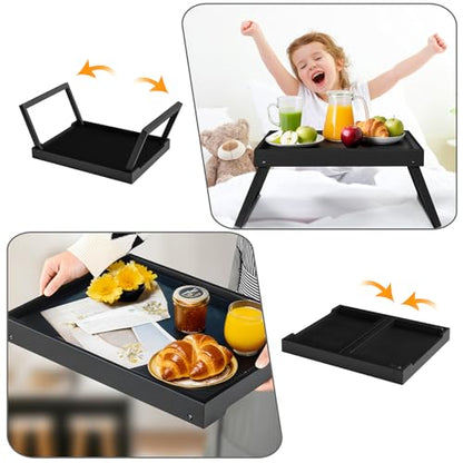 RRX Bed Tray Table with Folding Legs, Breakfast in Bed Tray (1, Black) | Bed Trays for Folding Table Eating, Kitchen Serving, Food, Sofa, Snacking or Working, Laptop Desk Dinner, Snack Tray - color: Black