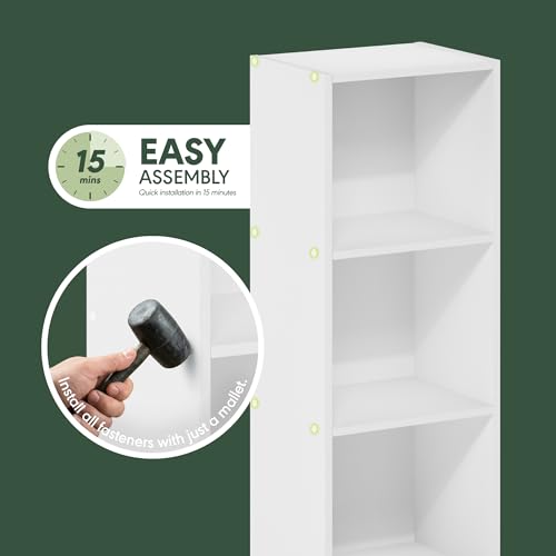 Furinno PASIR Book Shelf, 3-Tier Bookshelf, Easy Assembly Bookcase with Open Shelves, 9 x 12 x 32, for Living Room, Bedroom, Home Office, Plain White - color: Plain White, size: 3-Tier Cube Min-Tool