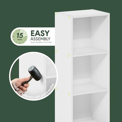 Furinno PASIR Book Shelf, 3-Tier Bookshelf, Easy Assembly Bookcase with Open Shelves, 9 x 12 x 32, for Living Room, Bedroom, Home Office, Plain White - color: Plain White, size: 3-Tier Cube Min-Tool
