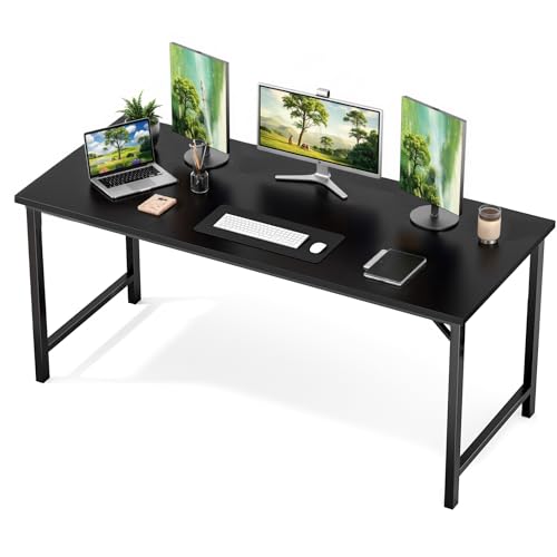 Sweetcrispy 63-Inch Small Computer Desk for Bedroom, Black | Gaming Writing Work and Study Desk for Home Office, Sturdy Metal Frame and Compact Modern Design with X-Shaped - color: Black, size: 63-Inch