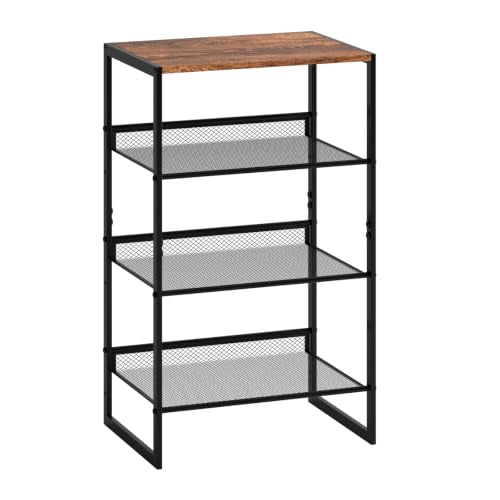 4 Tier Metal Shoe Rack, Sturdy Steel Frame with Rust-Proof Coating, MDF Top, Adjustable Flat Inclined Mesh Shelves, Anti-Tip Scratch-Resistant Feet, Sleek Show Rack for Entryway, Hallway, Garage - size: 4 Tier (16.5″x11.8″x27.8″)