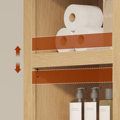 72" Tall Arched Narrow Bathroom Storage Cabinet with Lights, Slim Storage Cabinet with Adjustable Shelves for Small Spaces, Farmhouse Style (Oak) - color: Oak