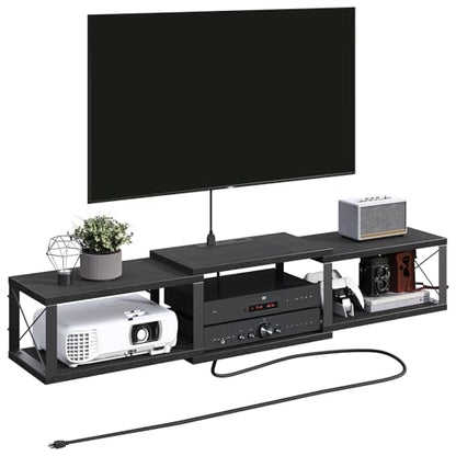 MAHANCRIS 43.7” Floating TV Stand with Power Outlet, Wall-Mounted Entertainment Center, Floating Metal Frame Media Console Shelf for Under TV Storage, for Living Room, Bedroom, Black TVHB101E01 - color: Black