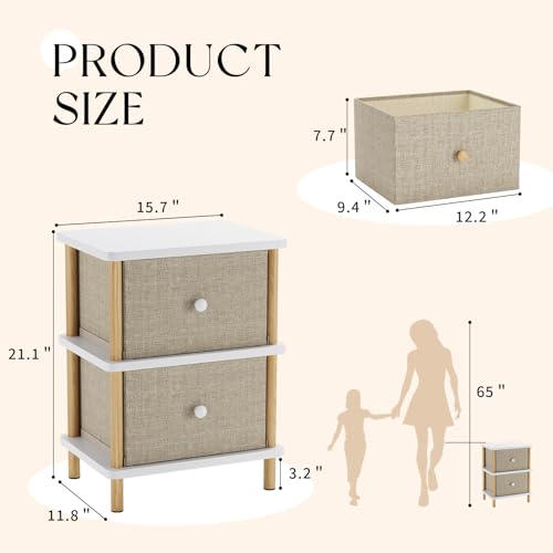 Apicizon Nightstand with 2 Drawers, Side Table with Storage, White+Natural | Small End Table with Solid Wood Legs, for Small Spaces, Bedroom, Living Room, Entryway, Easy Assembly - color: White+natural
