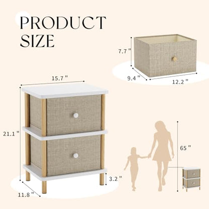 Apicizon Nightstand with 2 Drawers, Side Table with Storage, White+Natural | Small End Table with Solid Wood Legs, for Small Spaces, Bedroom, Living Room, Entryway, Easy Assembly - color: White+natural