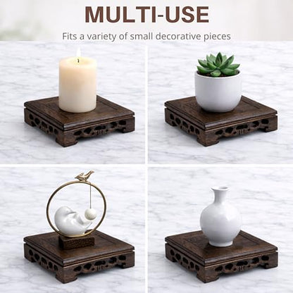 Wooden Display Square Stand Base 5.5"×5.5" – Wood Plant Stand, Pedestal Stand, Tabletop Plant Stand, Risers Display Stands, Oriental Style, Carved Base, Candle Stand