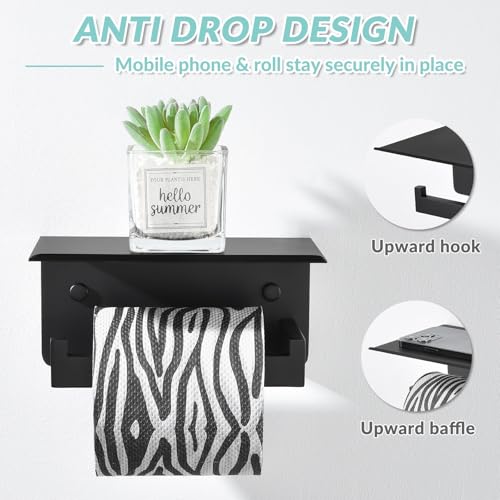 APLusee Matte Black Toilet Paper Holder with Shelf, Left Side 304 Stainless Steel Tissue Hanger, Wall Mounted - color: Matte Black
