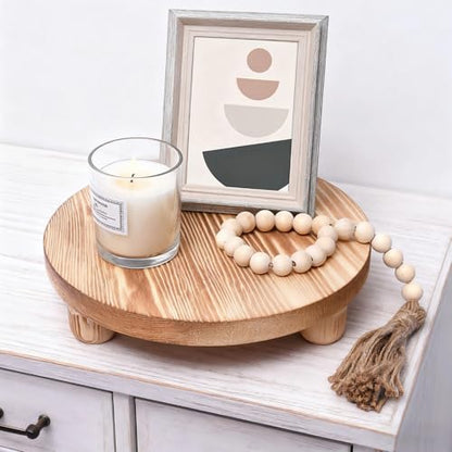 2 Pcs Round Wooden Riser for Kitchen Counter, Natural Pine Plant Stand, Versatile Pedestal Display Base, Decorative Holders for Candles, Tabletop Decor, Small Pot, Bathroom Storage
