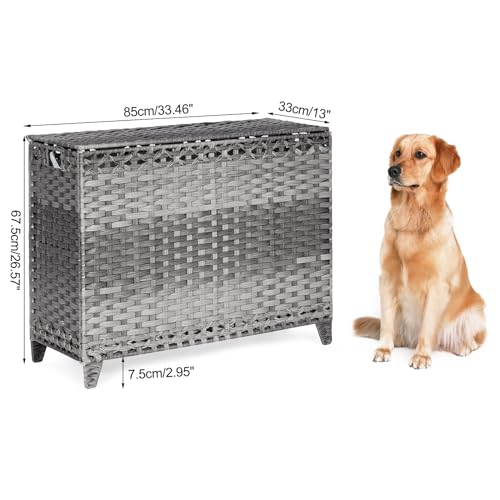 Laundry Hamper with 4 Removable Liner Bags; 176L Handwoven Rattan Laundry Basket with Lid & Heightened Feet; Clothes Hamper with Side Handles - color: Gray, size: 176L-4 Section