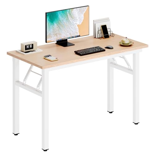 DlandHome 39.4 Inch Small Folding Computer Desk for Home Office, Pink Oak | Foldable Writing Table for Small Spaces Bedroom, No Assembly Required, Wood Top Metal Frame, Collapsible Compact Easy Storage - color: Pink Oak + White, size: 39 Inches
