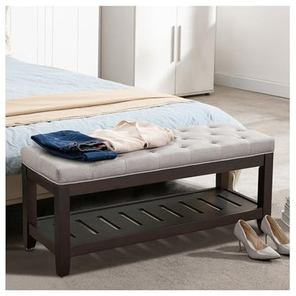 44" Entryway Bench with Shoe Storage, End of Bed Bench, Upholstered Ottoman Storage, 500 LBS Capacity for Entryway, Living Room, Hallway - color: Light Grey-1