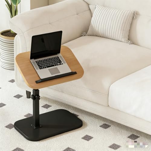 FuturelOT Sofa Couch Arm Table Tv Tray Small Bedside Table C Shaped Adjustable Height Side End Tables for Living Room, Bedroom, Black + Natural Wood - color: Black + Natural Wood