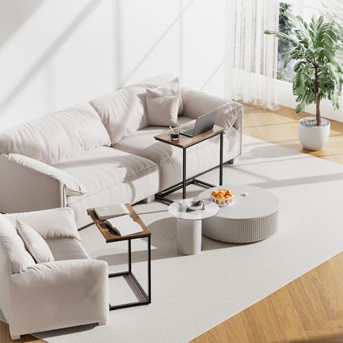 Pipishell C Shaped End Table 27 inches High, Side Table for Couch Slide Under, C Table Sofa Side End Table for Living Room - color: Brown