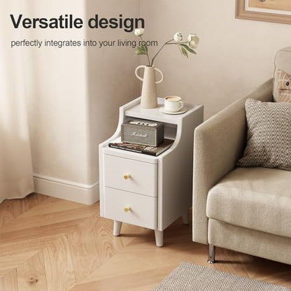 Narrow Nightstand with 2 Drawers,White Nightstand,Bedside Table,Solid Wood Modern Bedside Table for Bedroom,Study,Toilet - color: White, size: 15.75"D x 11.81"W x 22.32"H(2 Drawers)