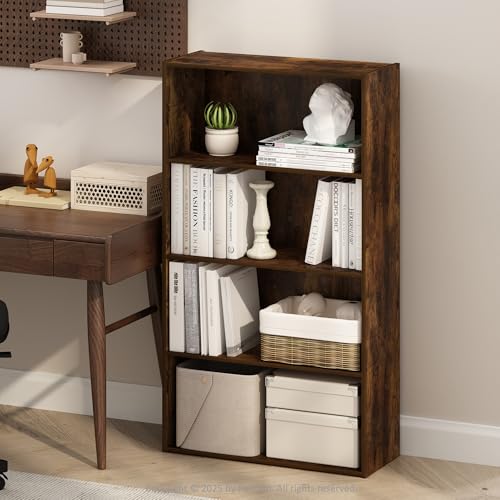Furinno Simple Book Shelf, 4-Tier Bookshelf, Bookcase with Open Shelf, 9.4 x 23.6 x 41.7, for Living Room, Bedroom, Home Office, Amber Pine - color: Amber Pine, size: 4-Tier, Standard