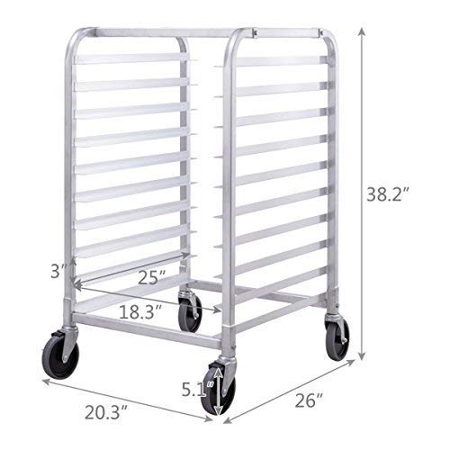 Giantex 10 Tier Aluminum Bakery Rack, Commercial Kitchen Bun Pan Sheet Pan Rack, Mobile Bakers Trolley with Storage Cooling Racks and Lockable Casters