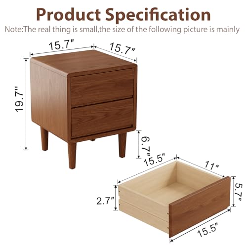 Solid Wood Nightstand Walnut Night Stand with Drawers Mid Century Modern Nightstand with Storage,Wood Night Stand,Small Bedside Table for Bedroom,Living Room,Office,Walnut Bedside Table - color: Deep Walnut, style: 2 drawers