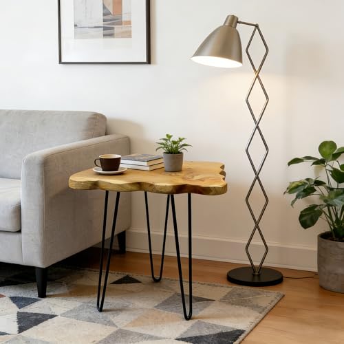 Natural Edge End Table, Live Edge Side Table with Hairpin Legs, Small Natural Wood Coffee Table ，Stump End Table for Living Room, Bedroom, Farmhouse Decor (20" L x 13" W x 20" T) - size: 20" L x 13" W x 20" H
