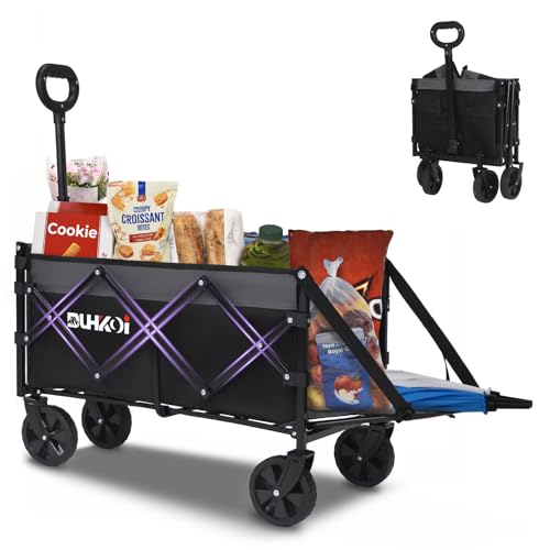 Foldable Wagon with Tailgate,12 lb Lightweight Small Utility Cart | Garden, Grocery, Beach, Camping, Portable Use, Gray - color: Black Gray