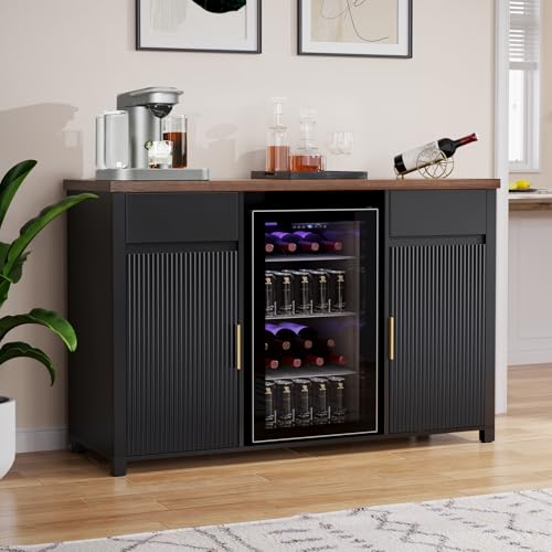 GDLF Large Coffee Bar Cabinet with Fridge Space, Mini Fridge Cabinet with Wine Storage, Buffet Sideboard Table for Home, Fluted Modern Design,53.2" L - color: Black, size: 53.2"