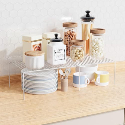 2Pack Expandable Storage Shelf, 13.5"~23" L x 9.4" W x 5.5" H, White | Adjustable Rustproof Metal Wire Spice Rack, Space Saver Kitchen Storage Shelves for Pan, Pot, Countertop, Drawer, Fridge - size: 2Pack-White-13.5-23 x 10 inch