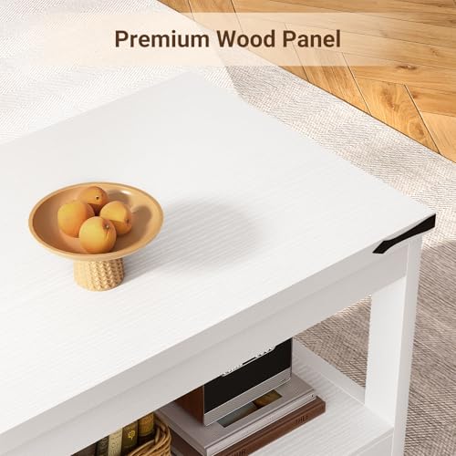 Homieasy 43.3” Rectangular Coffee Table with Storage Shelf, White | Farmhouse Wood Center Table for Living Room, Modern Black Tea Table with Open Shelf - color: White