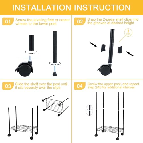 Simple Deluxe 6-Tier Shelving Units, 29.92'' W x 13.98'' D x 71.65'' H Adjustable Wire Shelving with Hanging Hooks and Wheels, Black - color: Black, size: 6-Tier, 30"W x 14"D x 72"H