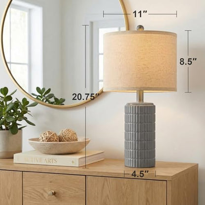 PoKat 20.75'' Ceramic Small Table Lamps for Bedroom, Modern Dark Gray Bedside Lamps Set of 2, Farmhouse Lamps for Living Room with Linen Lampshade for Night Stands Guest Room Side End Table Console - color: 20.75'' Small - Dark Grey