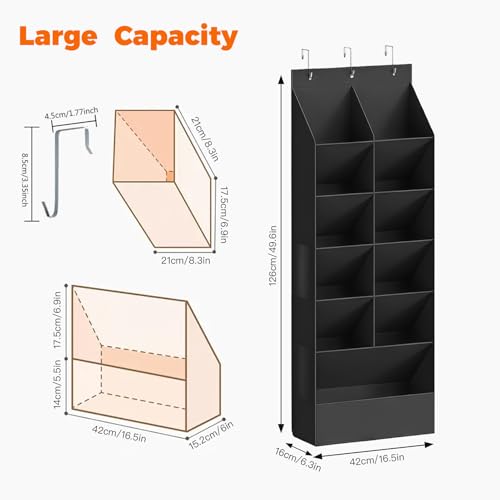 over the Door Shoe Organizer, Hanging Shoe Organizer with 15 Large Deep Pockets, Narrow Shoe Rack for Door Hanging Boots Storage, Dorm Room Essentials, Black, 11 Grid