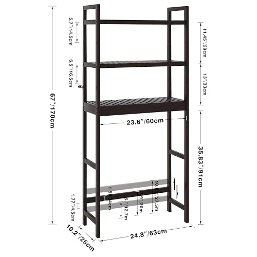 SMIBUY Bathroom Storage Shelf, Bamboo Over-The-Toilet Organizer Rack, Freestanding Toilet Space Saver with 3-Tier Adjustable Shelves (Dark Brown) - color: Dark Brown