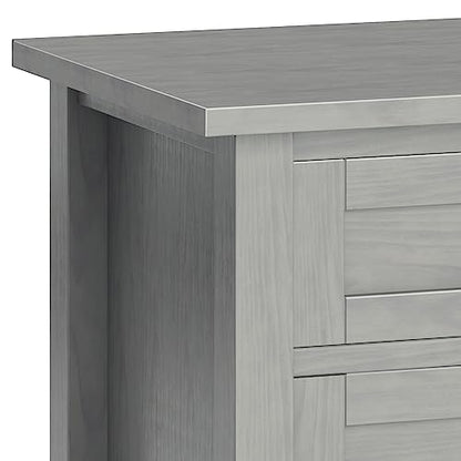 SIMPLIHOME Warm Shaker Bedside Table - 24 inch Wide Solid Wood Nightstand in Fog Grey, Transitional Bedroom Side or End Table with 2 Drawers, Open Shelf Storage and Brushed Nickel Hardware - color: Fog Grey