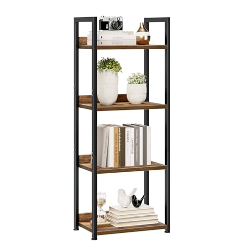 NUMENN Narrow Bookshelf, 4 Tier Bookshelves, Home Office Bookcase Shelf Storage Organizer, Free Standing Storage Shelving Unit for Bedroom, Living Room and Home Office, Vintage - color: Vintage, size: 4 Tier(Narrow)