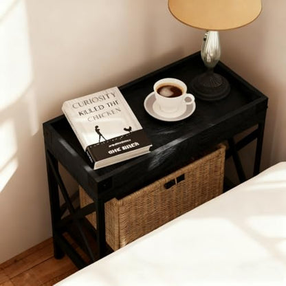 Narrow Side Table, End Table,Sofa Side Table, End Table Nightstand for Bedroom, Living Room, Small Spaces - color: Black, style: Farmhouse