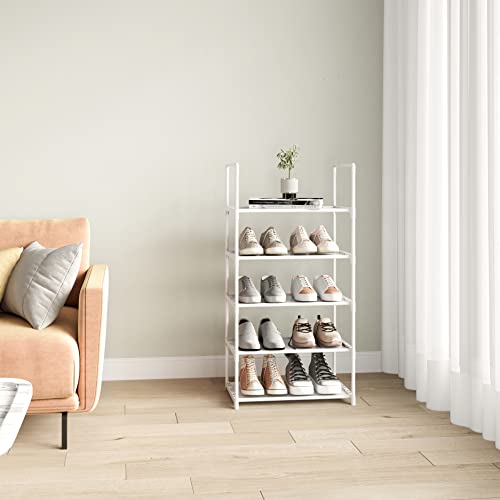 5-Tier Stackable Shoe Rack, Narrow Shoe Stand for 10-12 Pairs Shoe and Boots Organizer Storage Shelf Space Saving for Closet, Entryway and Hallway(White) - size: 5-Tier(White)-Narrow