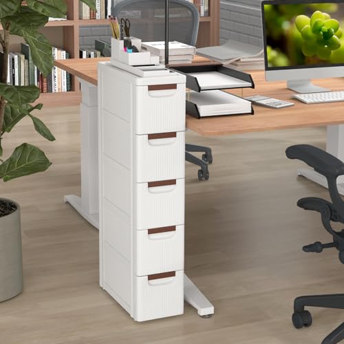 LOKO 5-Drawer Narrow Storage Cabinet, Slim Rolling Cart (7.5"x16.5"x36") | Mobile Plastic Cart Container | Pull Handles & Built-in Wheels | For Living Room, Kitchen, Bathroom, Office - size: 7.5"x16.5"x36" (5 Drawer)