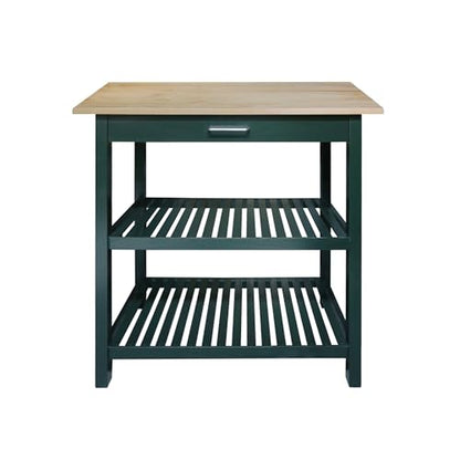 Kitchen Island with Solid Wood Top, Natural/Hunter Green - color: Hunter Green