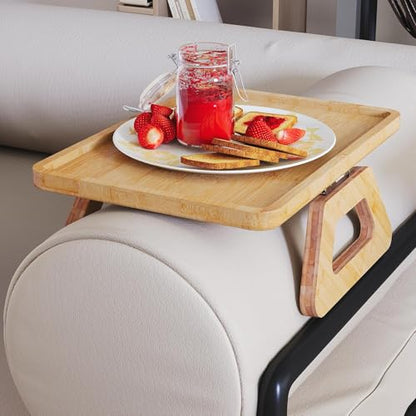 Couch Arm Tray,Bamboo Folding Sofa Tray,Sofa Armrest Trays Clip-On Couch Desk for Drinks,Snacks,Phone,Remote Control（Natural） - color: Natural, style: 13.0" x 9.4"