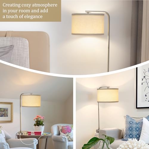 Table Lamp for Living Room, Modern Bedside Lamp with USB C+A Ports, Fully Dimmable Nightstand Lamp with Beige Drum Shade, Silver Finish Side Table Lamp for Bedroom Office, 3000K LED Bulb Included - color: Silver