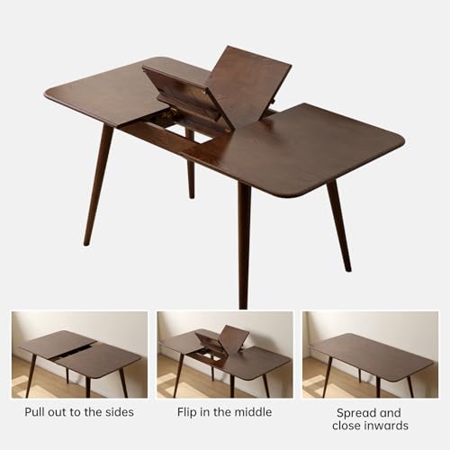 39’’-55’’ 100% Oak Extendable Dining Table and Bench Set, Solid Wood Folding Kitchen Table, Mid Century Modern Dinner Table for Kitchen, Apartment, Living Room (39''-55'' + 1 Bench) - color: Walnut, size: 39''-55''+1 Bench
