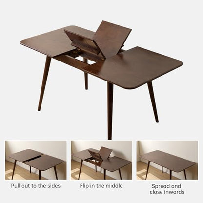 39’’-55’’ 100% Oak Extendable Dining Table, Solid Wood Folding Kitchen Table, Mid Century Modern Dinner Table for Kitchen, Apartment, Living Room (39''-55'' Walnut) - color: Walnut, size: 39''-55''