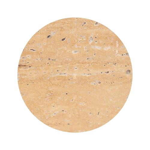 Kate and Laurel Teo Transitional Mango Wood Drink Table, 8 x 8 x 22, Walnut Brown and Natural Travertine, Sculptural Bedroom Nightstand with Unique Pedestal Table Design for Use as Indoor Plant Stand - color: Walnut Brown