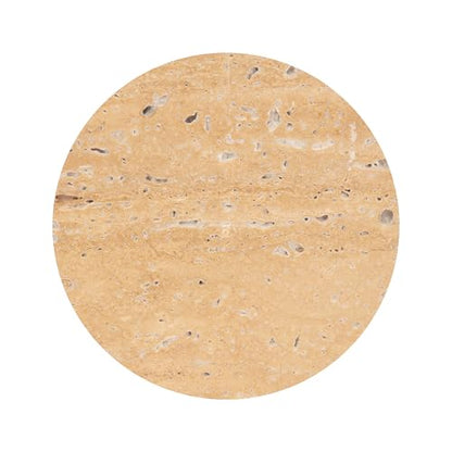 Kate and Laurel Teo Transitional Mango Wood Drink Table, 8 x 8 x 22, Walnut Brown and Natural Travertine, Sculptural Bedroom Nightstand with Unique Pedestal Table Design for Use as Indoor Plant Stand - color: Walnut Brown