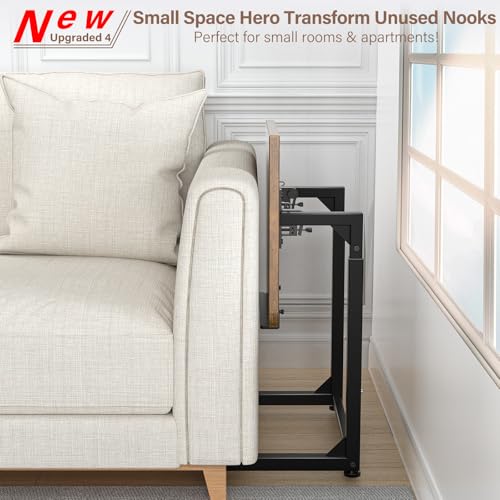 Tv Tray Table, 8-Level Adjustable Height Couch Side Table，90° Tilt Angle Adjustments C-Shaped End Table, with Phone & Tablet Slot Sofa Computer Desk for Couch, Sofa, Bed, Chair, Living Room (Brown) - color: Brown, size: 1 pcs