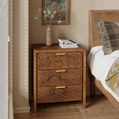 COZAYH Farmhouse Nightstand with 3 Drawer, Distressed Wood Rustic Accent Dresser, Burl Finish Bedside Table for Bedroom, Entryway, Fully Assembled, Brown - color: Dark Brown, size: 3 Drawer-No USB