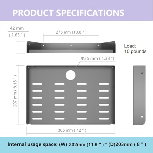 2 Pcs of Metal Floating Shelf Modern Wall Mounted Storage Rack 12"*8" Deep Display Shelf in Living Room, Bedroom,Bathroom, Kitchen,Garage or Office (12 inches 2 Pcs)