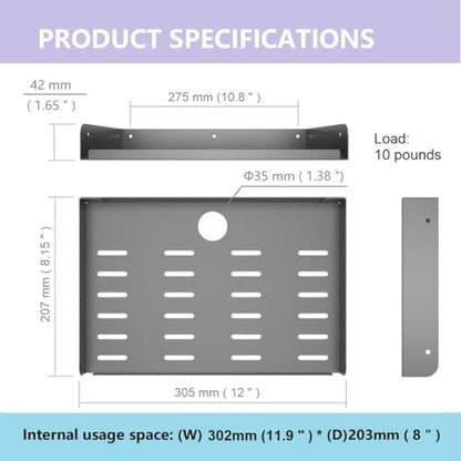 2 Pcs of Metal Floating Shelf Modern Wall Mounted Storage Rack 12"*8" Deep Display Shelf in Living Room, Bedroom,Bathroom, Kitchen,Garage or Office (12 inches 2 Pcs)