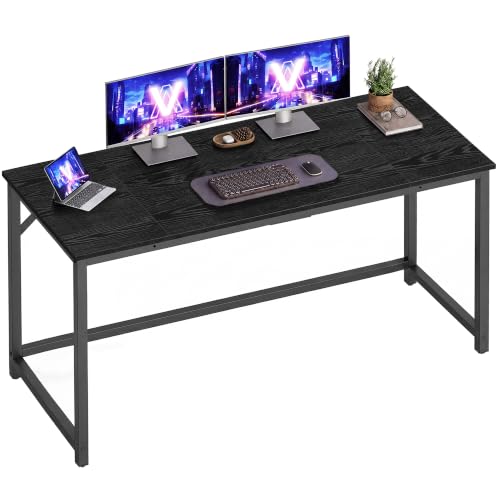 VASAGLE Computer Desk, Office Work Desk, 55.1 x 19.7 x 29.9 Inches | For Study, Bedroom, Home Office, Living Room, Ebony Black and Black ULWD214B101 - color: Ebony Black + Ink Black, size: 55.1 inch