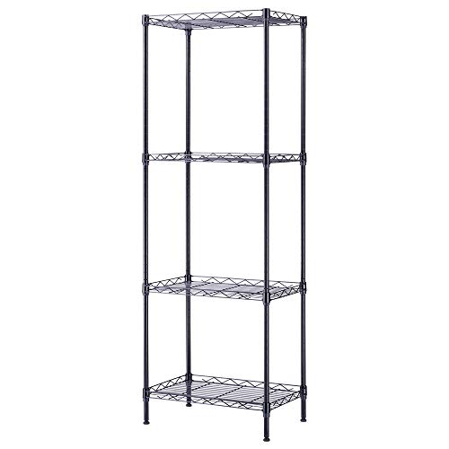 FOXHOLE 4-Tier Wire Shelving Unit Black Metal Storage Rack 17.72" W x 11.81" D x 49.61" H - size: 17.72" W x 11.81" D x 49.61" H